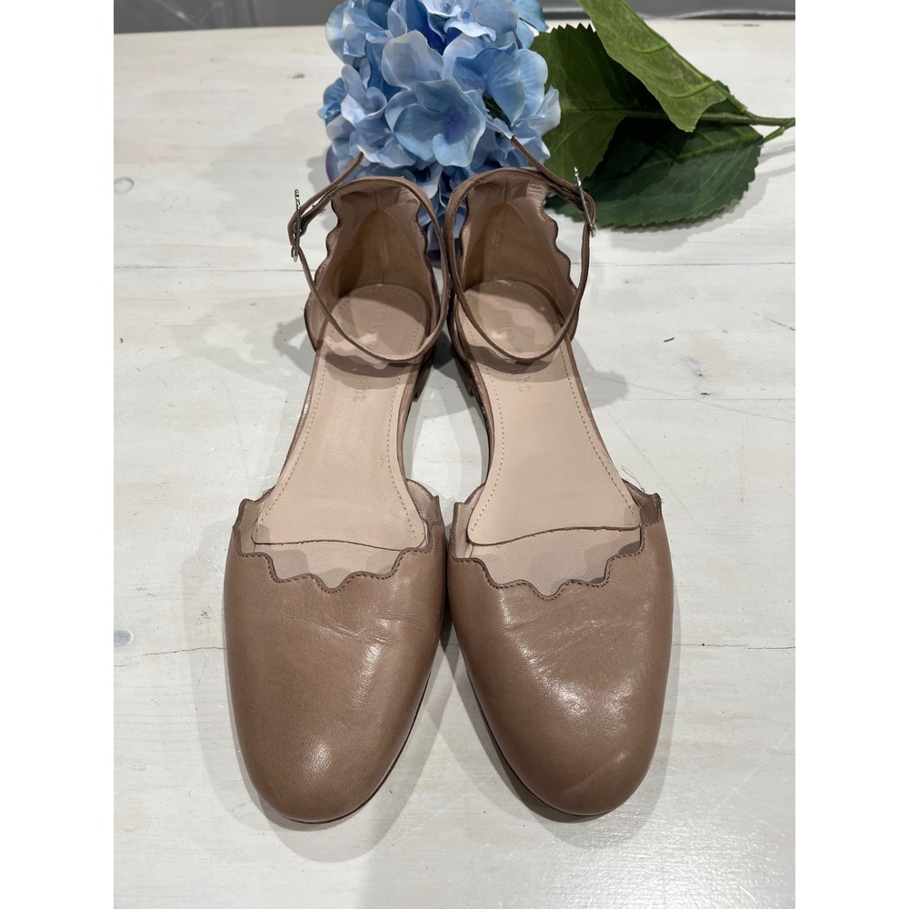 Triver Flight Scalloped Ankle Strap Flats Leather Ballet Shoes Size‎ 37